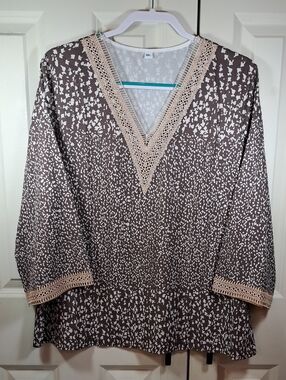 Brown & Cream V-Neck Printed Tunic Top